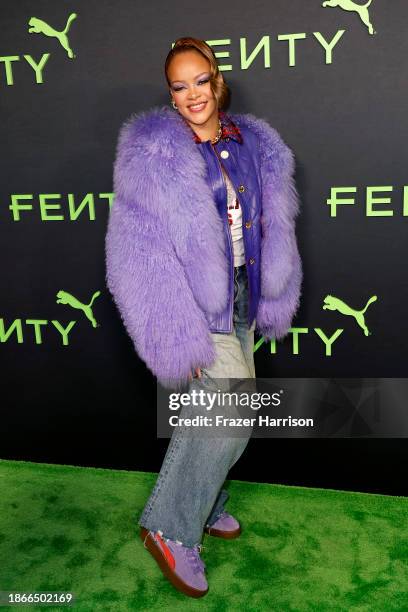 Rihanna attends the FENTY x PUMA Sneaker Launch Party at NeueHouse Los Angeles on December 18, 2023 in Hollywood, California.