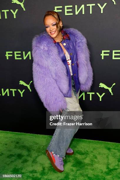 Rihanna attends the FENTY x PUMA Sneaker Launch Party at NeueHouse Los Angeles on December 18, 2023 in Hollywood, California.