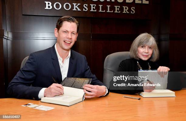 Authors Christopher Rice and Anne Rice sign copies of their books "The Heavens Rise" and "The Wolves Of Midwinter" respectively at Barnes & Noble...