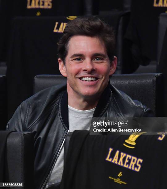 James Marsden attends a basketball game between the Los Angeles Lakers and the New York Knicks at Crypto.com Arena on December 18, 2023 in Los...