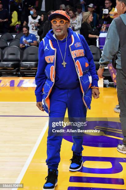 Spike Lee attends a basketball game between the Los Angeles Lakers and the New York Knicks at Crypto.com Arena on December 18, 2023 in Los Angeles,...