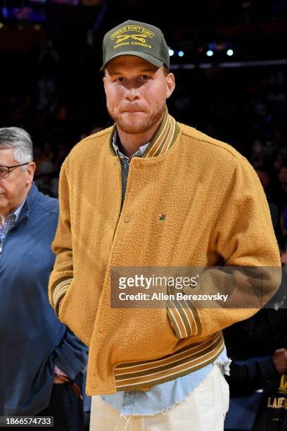 Blake Griffin attends a basketball game between the Los Angeles Lakers and the New York Knicks at Crypto.com Arena on December 18, 2023 in Los...