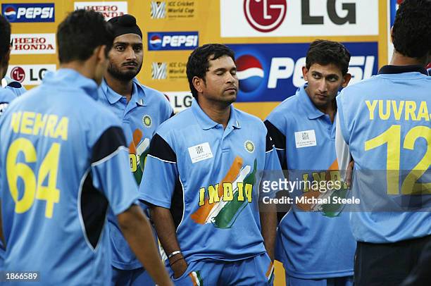 Sachin Tendulkar of India is dejected after his sides 125 run defeat in the ICC Cricket World Cup Final between India and Australia at The Wanderers...