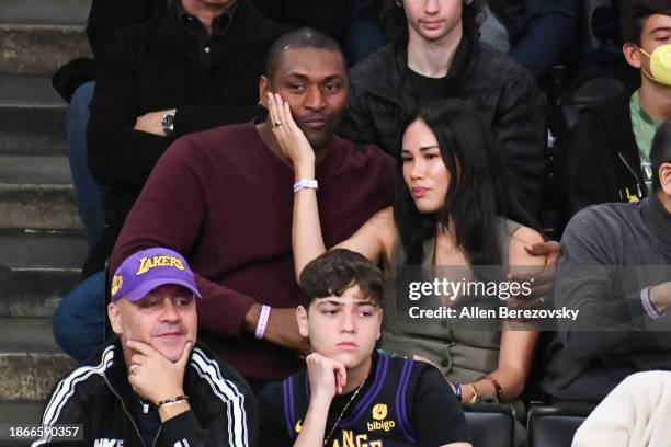 Metta Sandiford-Artest and Maya Sandiford Artest attend a basketball game between the Los Angeles Lakers and the New York Knicks at Crypto.com Arena...