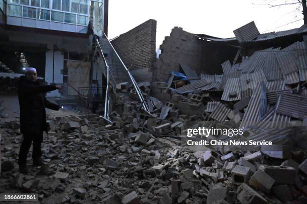 Rubbles from a collapsed building are seen after a 6.2-magnitude earthquake on December 19, 2023 in Jishishan Bonan, Dongxiang and Salar Autonomous...