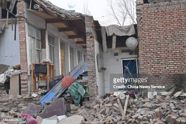 Rubbles from a collapsed building are seen after a 6.2-magnitude earthquake on December 19, 2023 in Jishishan Bonan, Dongxiang and Salar Autonomous...