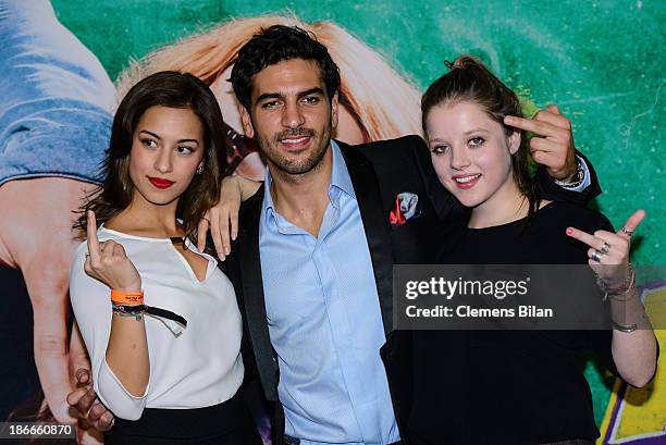 Gizem Emre, Elyas M'Barek and Jella Haase attend the 'Fack Ju Gohte' Berlin Premiere at CineStar on November 2, 2013 in Berlin, Germany.