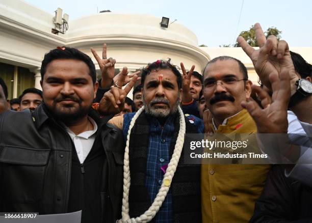 Newly-elected president of the Wrestling Federation of India Sanjay Singh at the Sharan residence on December 21, 2023 in New Delhi, India.