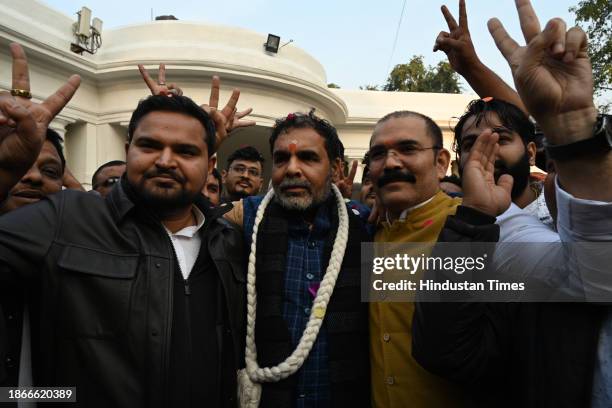 Newly-elected president of the Wrestling Federation of India Sanjay Singh at the Sharan residence on December 21, 2023 in New Delhi, India.