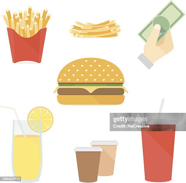 bildbanksillustrationer, clip art samt tecknat material och ikoner med fast food flat icons set - sesam