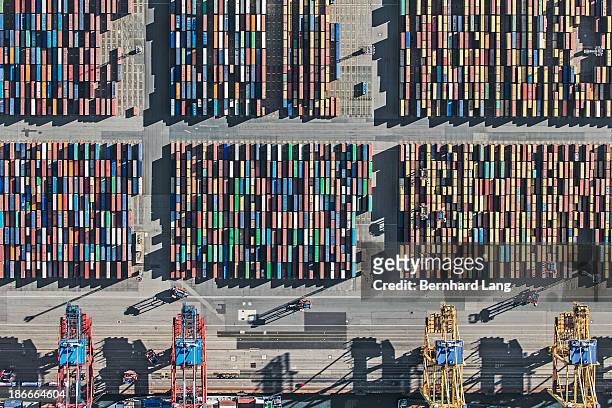 aerial view of container terminal - bremerhaven stock-fotos und bilder