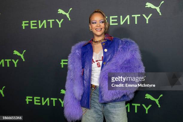 Rihanna attends the FENTY x PUMA sneaker launch party at NeueHouse Los Angeles on December 18, 2023 in Hollywood, California.