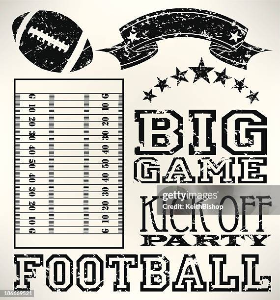 football grunge elements - ball, field, banner - black and white american football stock illustrations