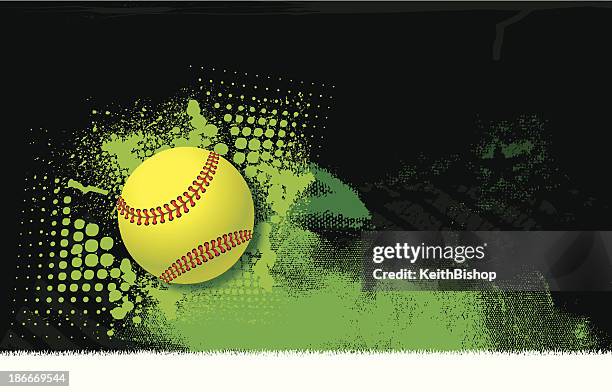 ilustraciones, imágenes clip art, dibujos animados e iconos de stock de niñas softball all-star fondo de bola - sófbol