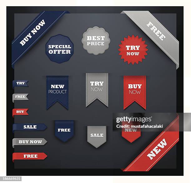 stockillustraties, clipart, cartoons en iconen met premium ribbons and buttons - hoek beschrijvende begrippen