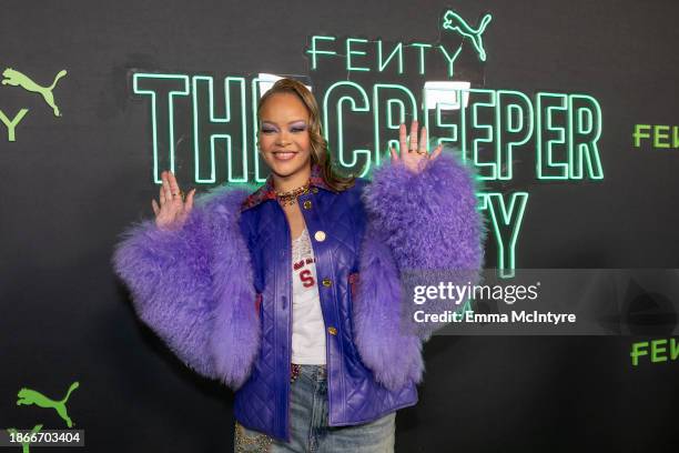 Rihanna attends the FENTY x PUMA sneaker launch party at NeueHouse Los Angeles on December 18, 2023 in Hollywood, California.