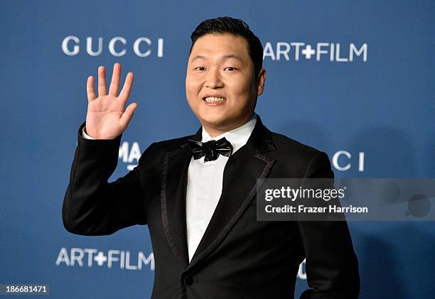 Musician Psy, Park Jae-sang arrives at the LACMA 2013 Art + Film Gala on November 2, 2013 in Los Angeles, California.