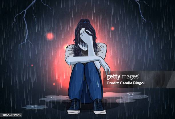 ein deprimierter teenager-mädchen - selbstmord stock-grafiken, -clipart, -cartoons und -symbole