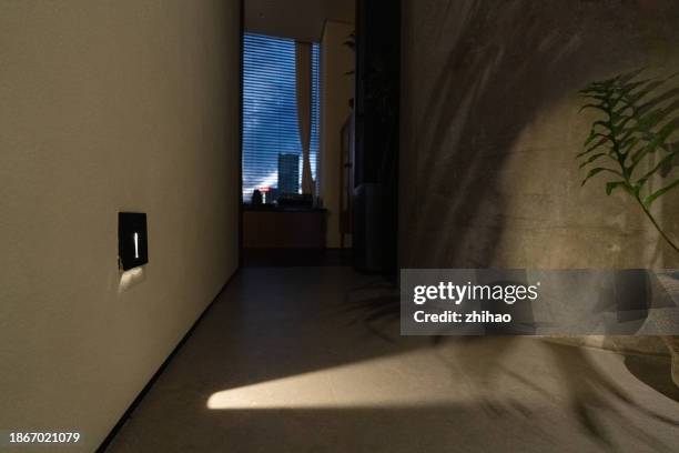 night light in the indoor corridor - infrared lamp stockfoto's en -beelden