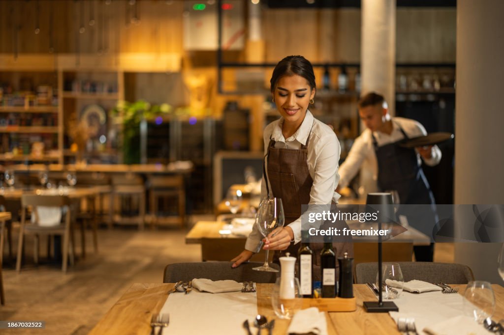 Beautiful waitress working