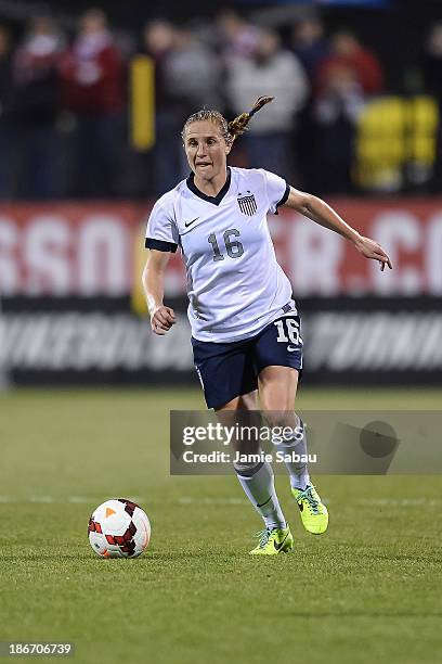 Rachel Buehler of the US Womenâs National Team in action against New Zealand at Columbus Crew Stadium on October 30, 2013 in Columbus, Ohio.