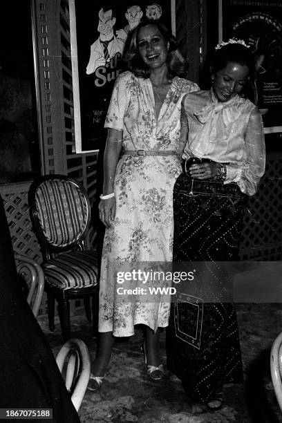 Actress Sally Kellerman and Brooke Hayward Hopper at Swifty Lazar's Oscar night party at the Bistro in Beverly Hills, California