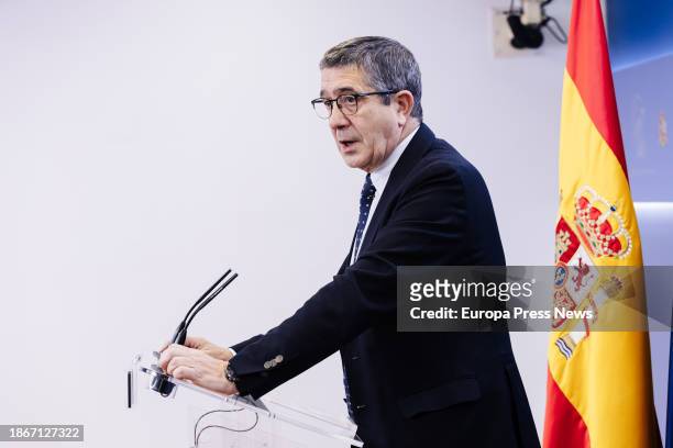 The PSOE spokesman in Congress, Patxi Lopez, gives a press conference after the Spokesman's Meeting, at the Congress of Deputies, on 19 December,...