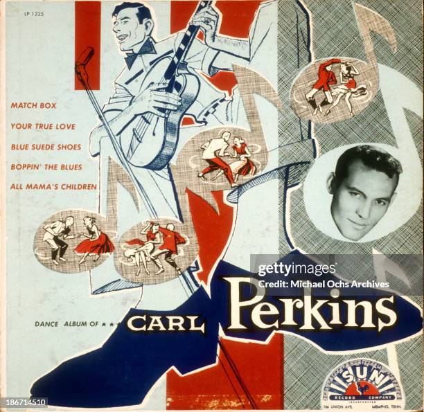 Album cover for "Dance Album Of... Carl Perkins" features a collage of photos and illustrations and the song titles "Match Box," "Your True Love,"...