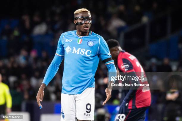 Victor Osimhen of SSC Napoli in action during the Serie A TIM match between SSC Napoli and Cagliari Calcio at Stadio Diego Armando Maradona on...