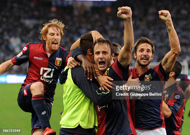 Alberto Gilardino of Genoa celebrates after scoring the second goal from the penalty spot during the Serie A match between S.S. Lazio and Genoa CFC...