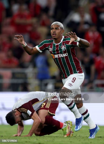 John Kennedy of Fluminense celebrates after scoring his teams second goal during the FIFA Club World Cup Saudi Arabia 2023 Semi Final match between...
