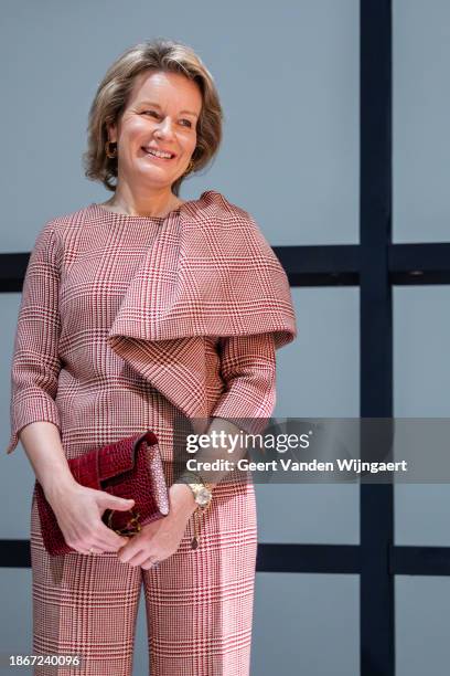 Queen Mathilde of Belgium visits the Dieric Bouts exhibition At M-Museum on December 19, 2023 in Leuven, Belgium.