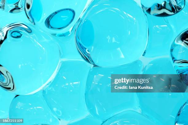blue molecules, bubbles, water drops. 3d liquid pattern. beauty background. healthcare and medicine. close-up. - microbiologie photos et images de collection