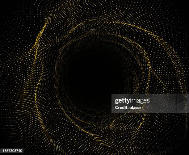 dynamic golden spiral dot pattern on a black background - golden ratio stock illustrations