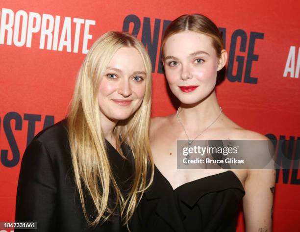 Dakota Fanning and Elle Fanning pose at the opening night after party for the Second Stage Theater play "Appropriate" on Broadway at The Yard House...