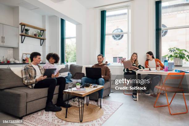 estudiar en la sala común - residencia estudiantil fotografías e imágenes de stock
