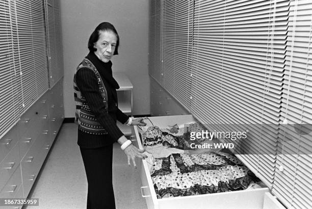 Editor Diana Vreeland being interviewed in her New York office