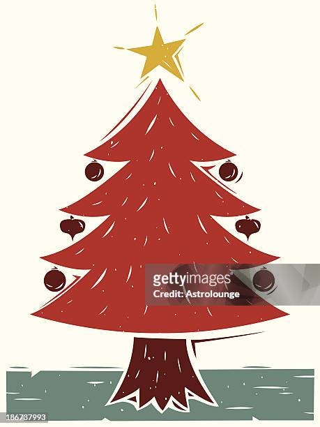 stockillustraties, clipart, cartoons en iconen met christmas tree - lino