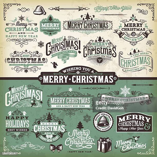 vektor-illustration von weihnachten etiketten - retro christmas stock-grafiken, -clipart, -cartoons und -symbole