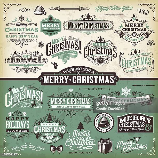 stockillustraties, clipart, cartoons en iconen met vector illustration of christmas labels - kalligrafie