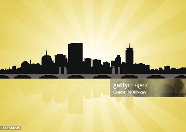 ilustraciones, imágenes clip art, dibujos animados e iconos de stock de horizonte de boston con puente longfellow - boston massachusetts