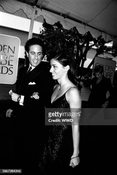 Outtake; Also ran W 3/1996 p.78; American actor Jerry Seinfeld and Shoshanna Lonstein attend the Golden Globe awards on January 22, 1996 in...