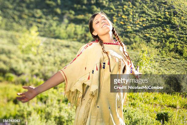 native indian maiden dances in the prairie - indian maiden stock pictures, royalty-free photos & images