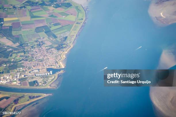 aerial view of ships on oosterschelde - eastern scheldt stock pictures, royalty-free photos & images