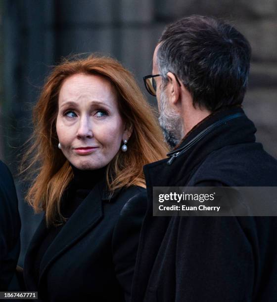 Rowling and Neil Murray attend the memorial service for former Chancellor of the Exchequer Alistair Darling at St Margaret's Episcopal Cathedral on...