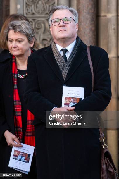 Former Labour politician Ed Balls and wife Shadow Home Secretary Yvette Cooper attend the memorial service for former Chancellor of the Exchequer...