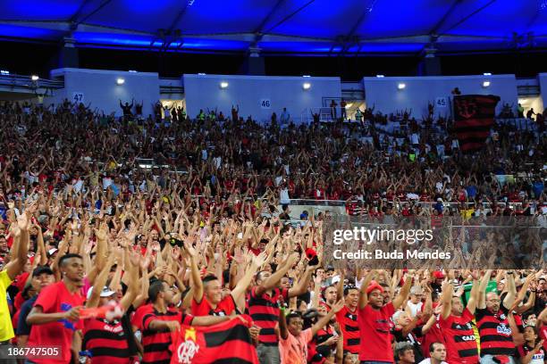 Fans of Flamengo during a match between Flamengo and Fluminense as part of Brazilian Serie A 2013 at Maracana Stadium on November 03, 2013 in Rio de...