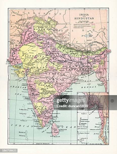 antique map of india or hindustan - bhutan map stock illustrations