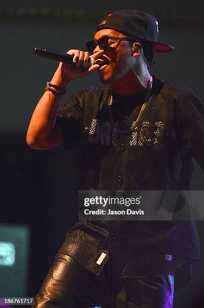 Artist Lupe Fiasco performs during his "Tetsuo and Youth Preview" tour at War Memorial Auditorium on November 3, 2013 in Nashville, Tennessee.