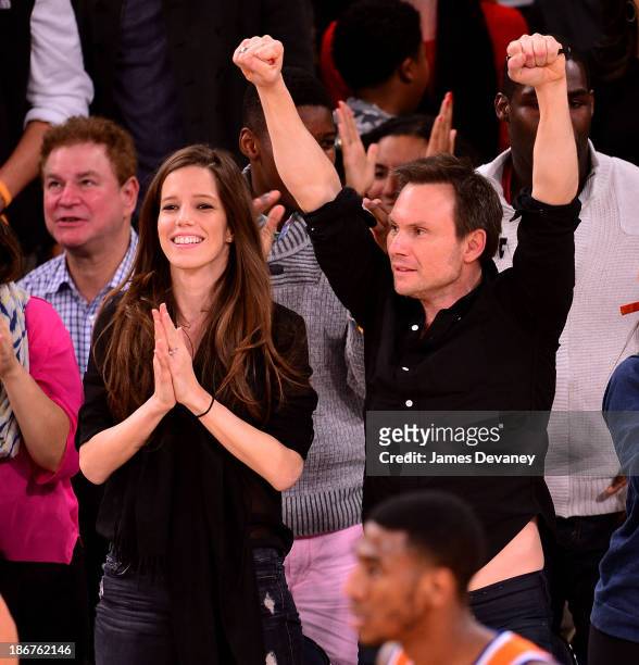 Brittany Lopez and Christian Slater attend the Minnesota Timberwolves vs New York Knicks game at Madison Square Garden on November 3, 2013 in New...